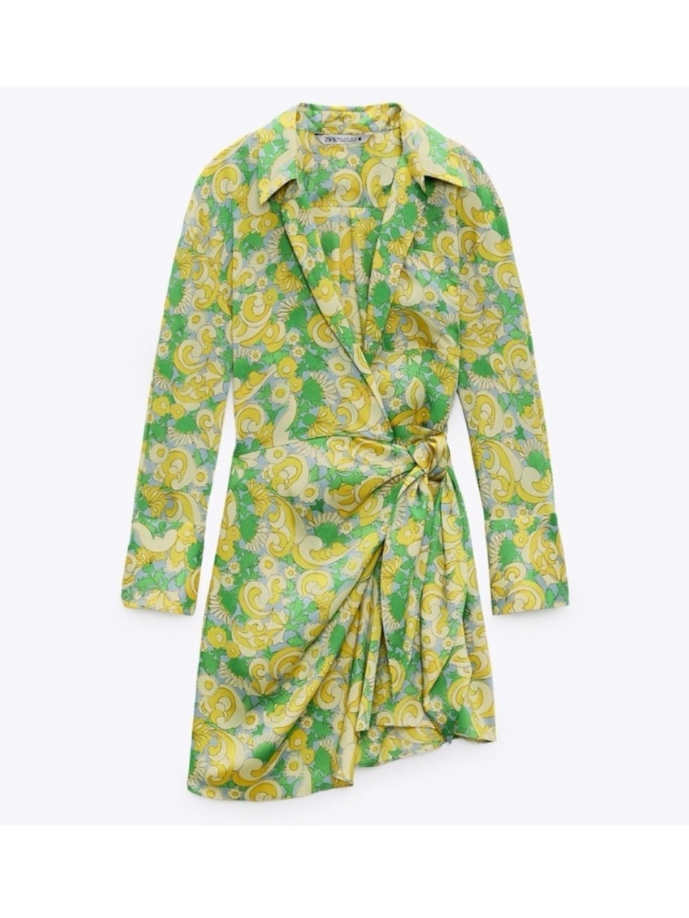 Zara Silk Green & Yellow Floral Wrap Dress